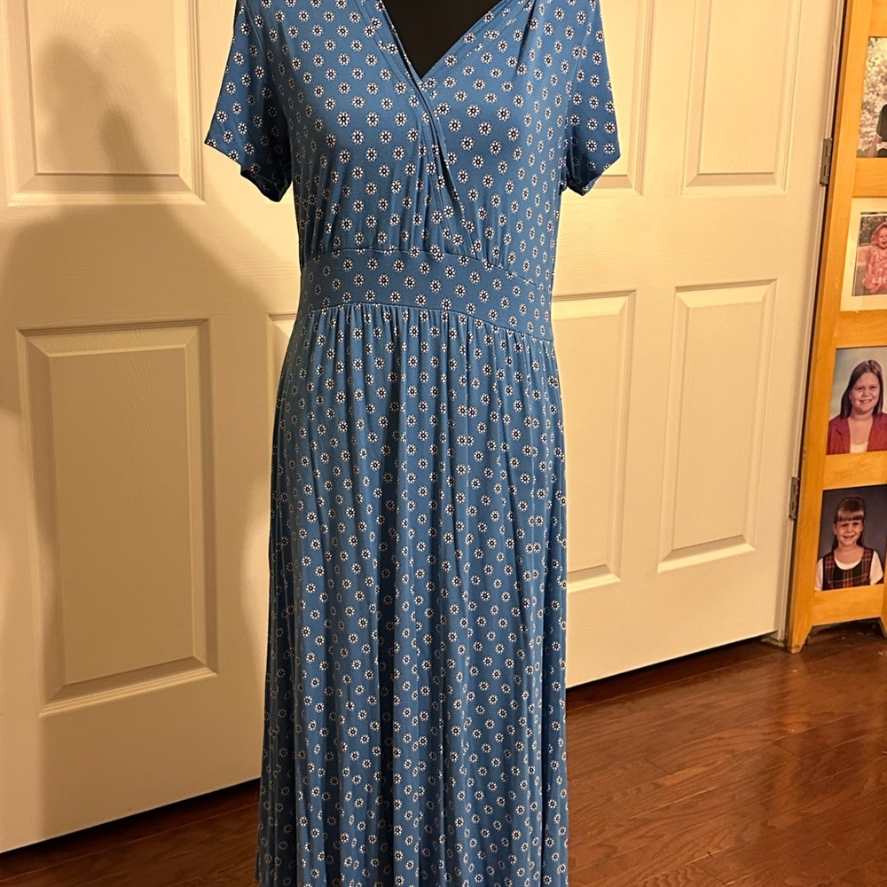 L.L. Bean Blue Patterned Midi Dress